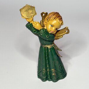 Vintage Resin Angel with Cymbals Figurine Green Made in Italy